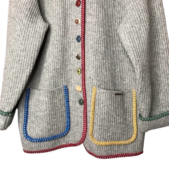 Geiger of Austria Wool Jacket Austrian Wool Sweater Cardigan Grey Multi Button - Picture 7 of 13